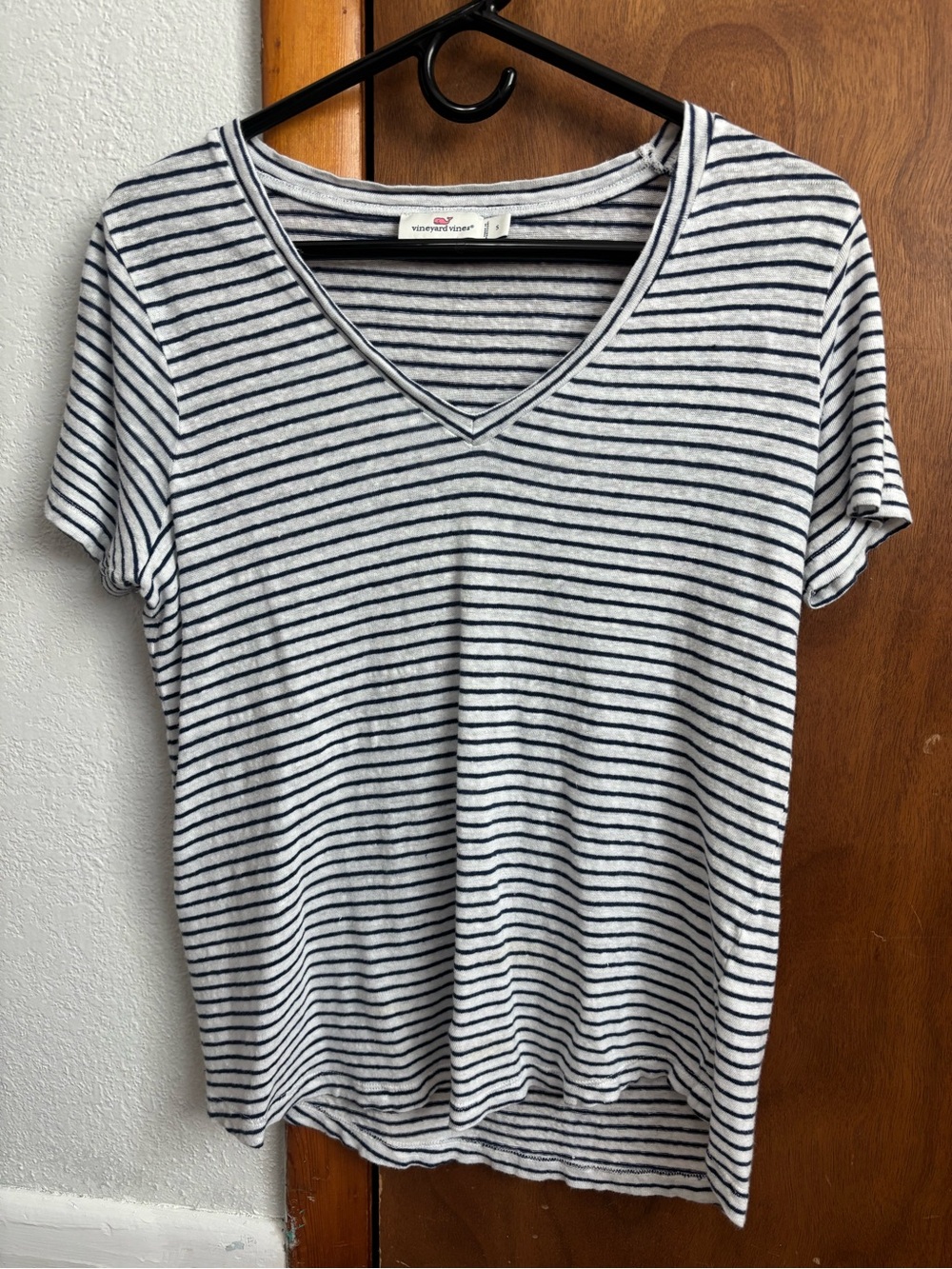 Vineyard Vines Navy and White Striped V-Neck Tee